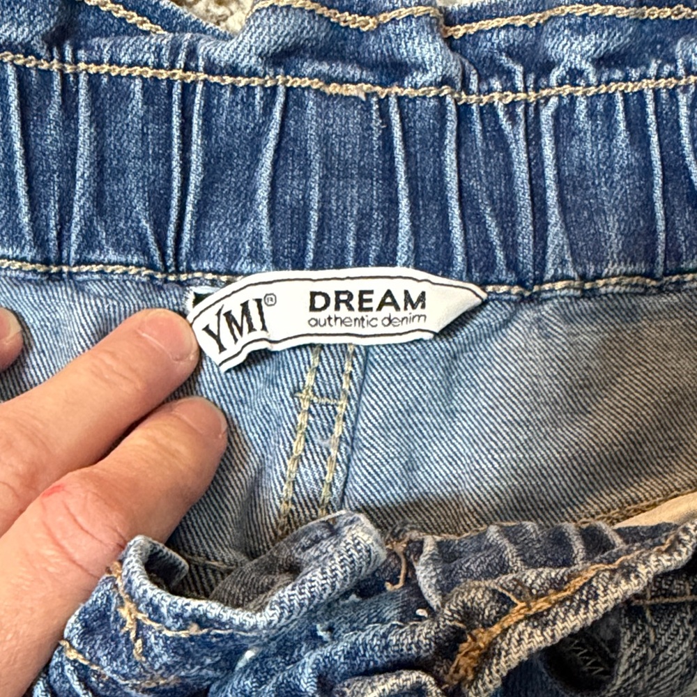 YMI Dream High-Waist Distressed Blue Denim Jeans with Elastic Waist. - Picture 6 of 8